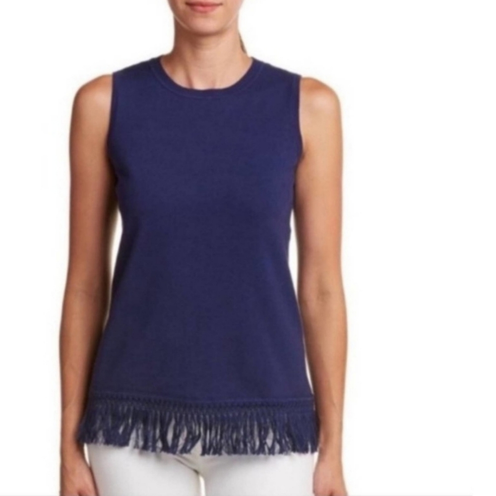 Sail To Sable Navy Fringed Knit Tank Top